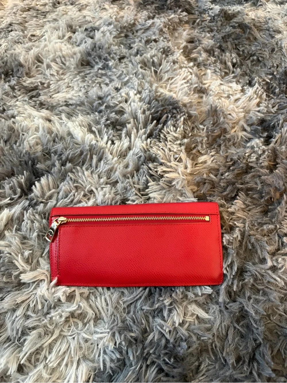 Coach Red Pebbled Leather Slim Envelope Wallet Signature C Inner Flap